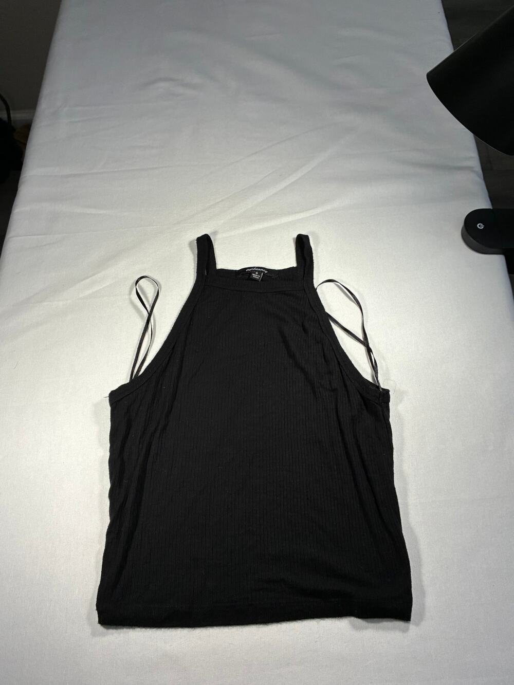 Ambiance Black Ribbed Strappy Tank Top S